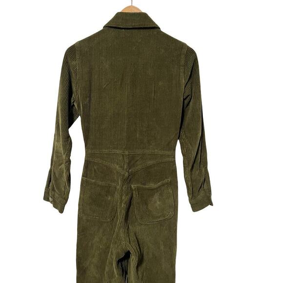 Reformation Jeans Front Zip Carolina Corduroy Jumpsuit Size 0 Army Green - Picture 4 of 10